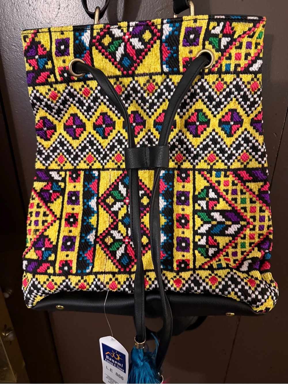 Handcrafted Multicolor Beaded Drawstring Backpack - Picture 2 of 8